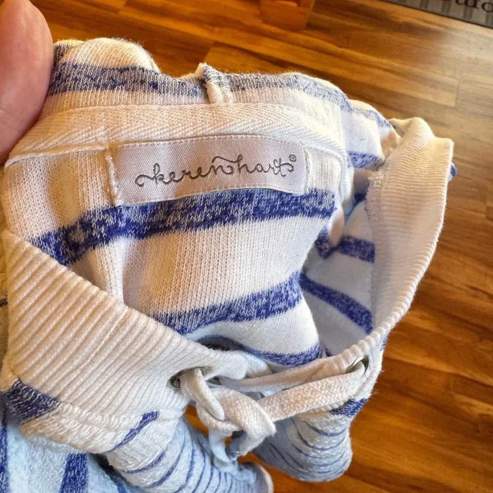 Keren Hart Striped Hooded Lace Up Top Blue White Size XL - Picture 7 of 9